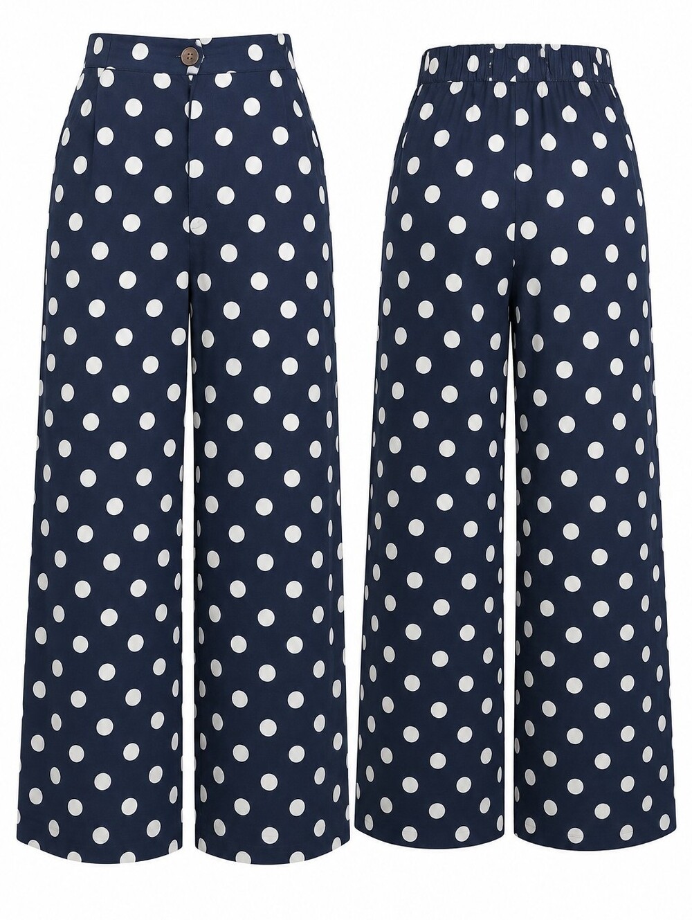 A New Day Navy White Polka Dot Wide Leg Pants High Rise 6 Parisian Coastal Work